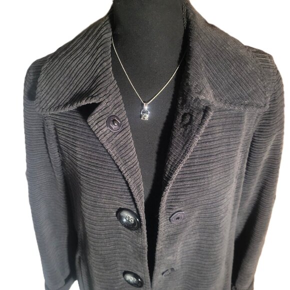 Jones New York Signature Corduroy Gray Button-Up Women's Peacoat - Size S - Picture 2 of 15